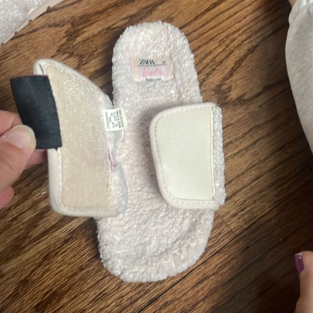 Barbie Zara cream and pink Monogram Slide slippers - worn once
